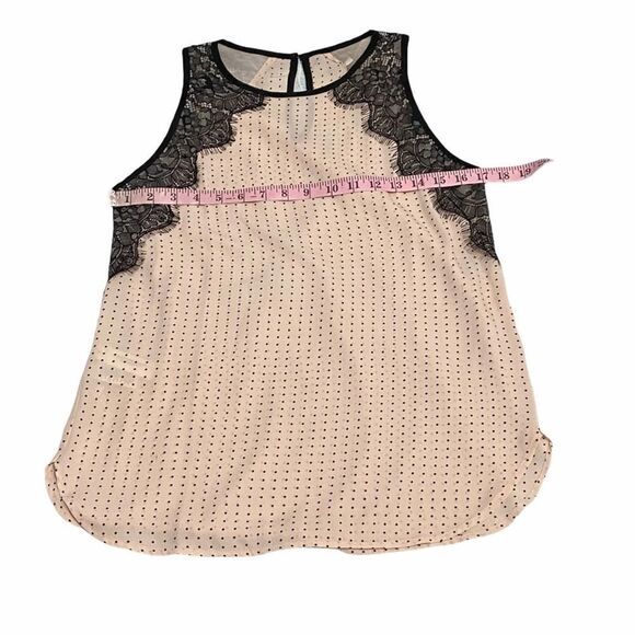 Loft Blouse Polka Dot Sleeveless Lace Top Keyhole‎ Button Back Pink Black XS - Picture 9 of 11